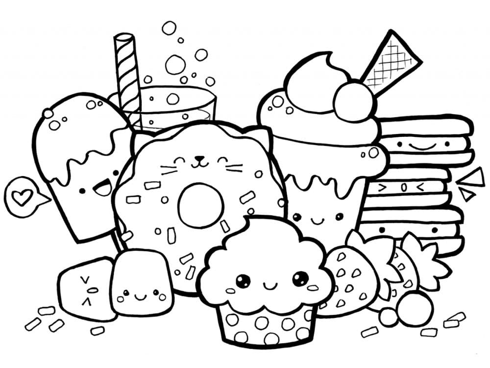 Kawaii food coloring pages