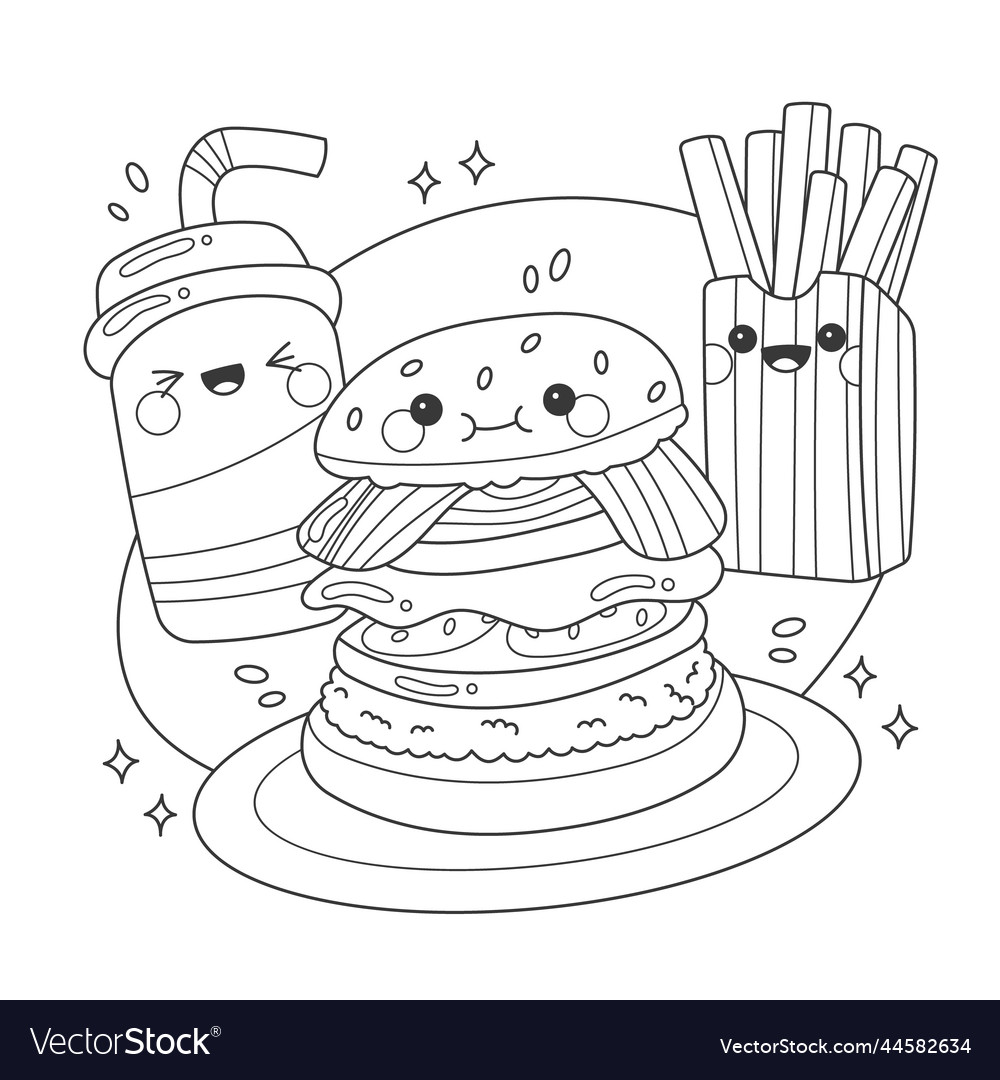 Hand drawn kawaii coloring book royalty free vector image