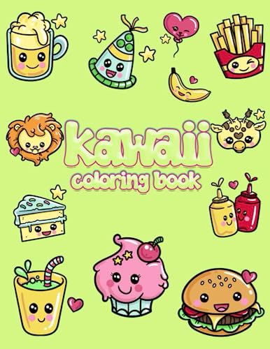 Kawaii coloring book fun and easy coloring pages with cute animals fast food sweet treats for kids and busy adults fun and easy coloring pages by ezzy