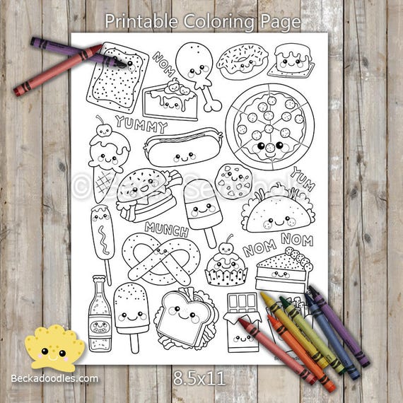 Printable junk food coloring page digital download hand