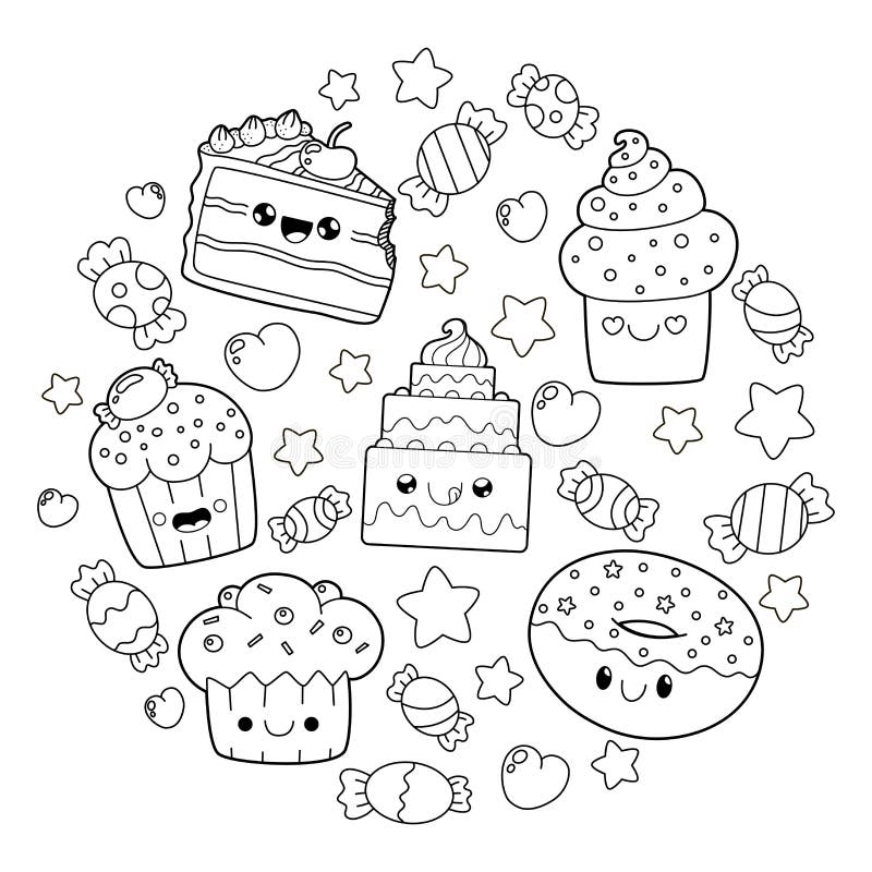 Cute kawaii dessert stock illustration illustration of faces