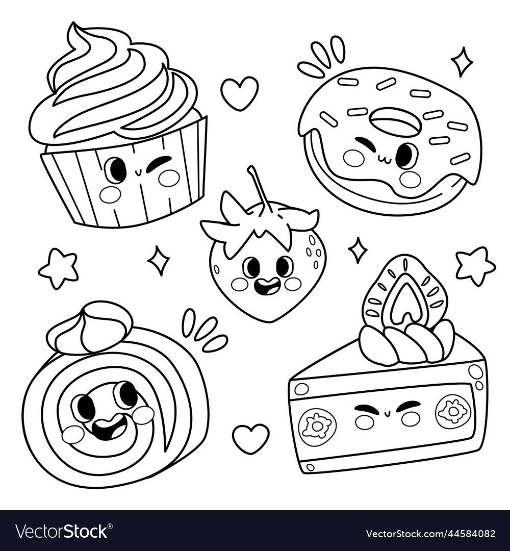 Hand drawn kawaii coloring book royalty free vector image