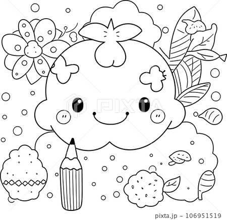 Cute kawaii black and white coloring page for