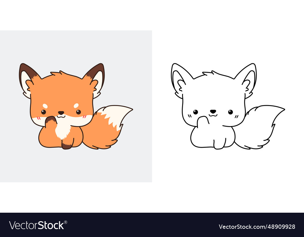 Kawaii fox for coloring page royalty free vector image