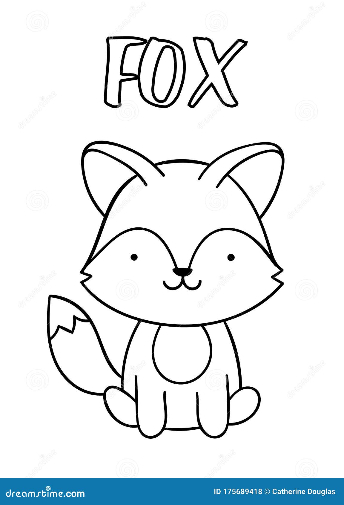 Coloring pages black and white cute hand drawn fox doodles lettering fox stock vector