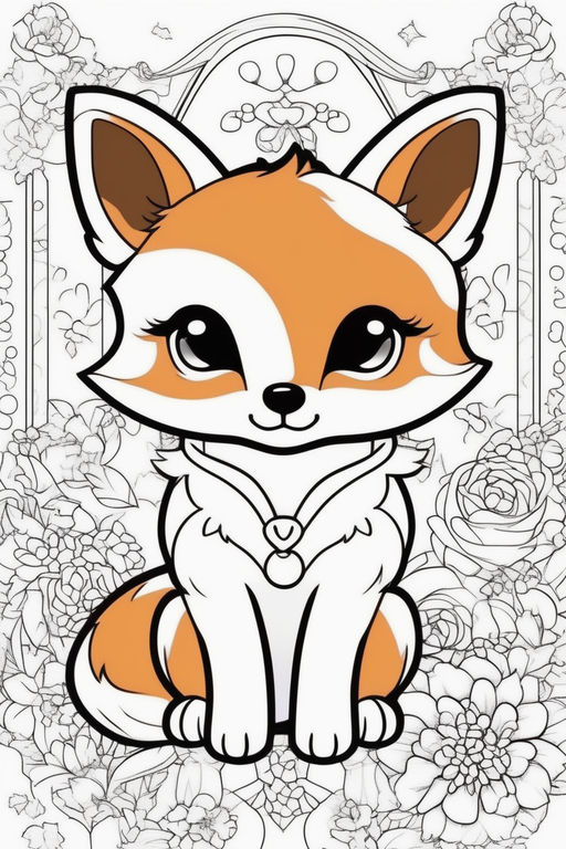 Cute fox cartoon coloring page for kids