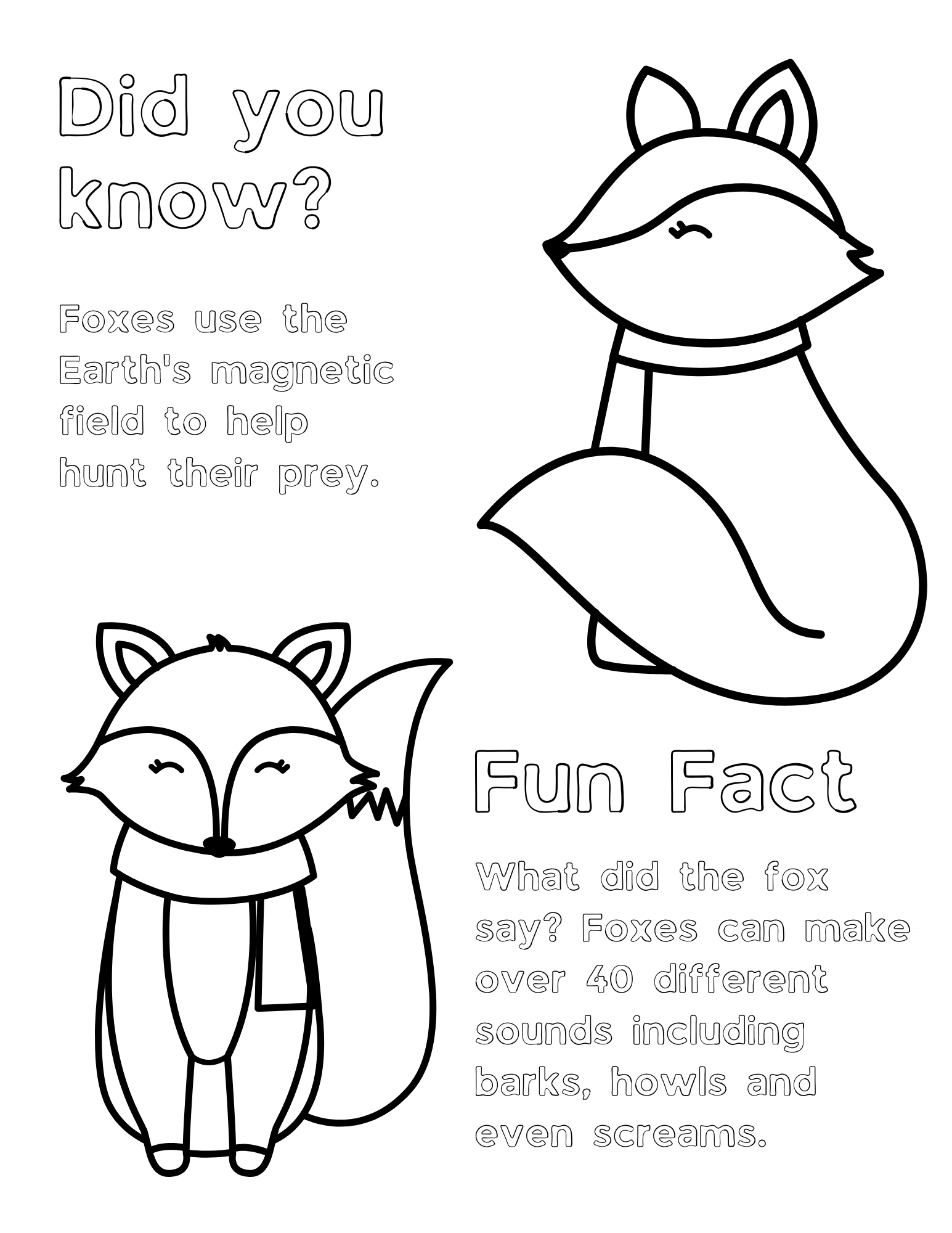 Free cute fox coloring pages for kids and adults