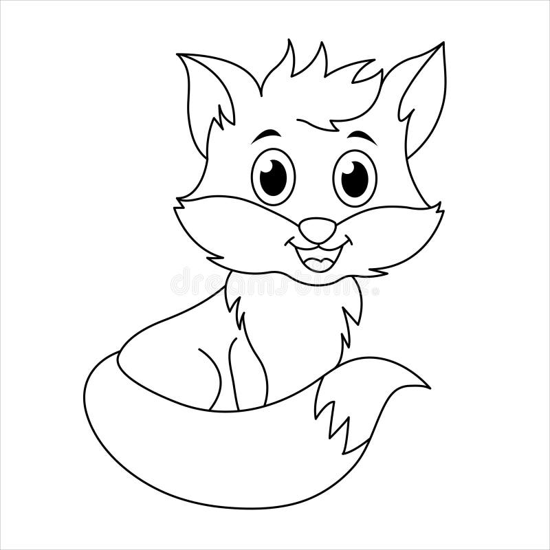 Cute fox coloring page cartoon fox illustration for children stock vector