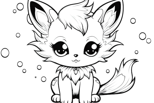 Premium ai image little kawaii fox coloring page illustration