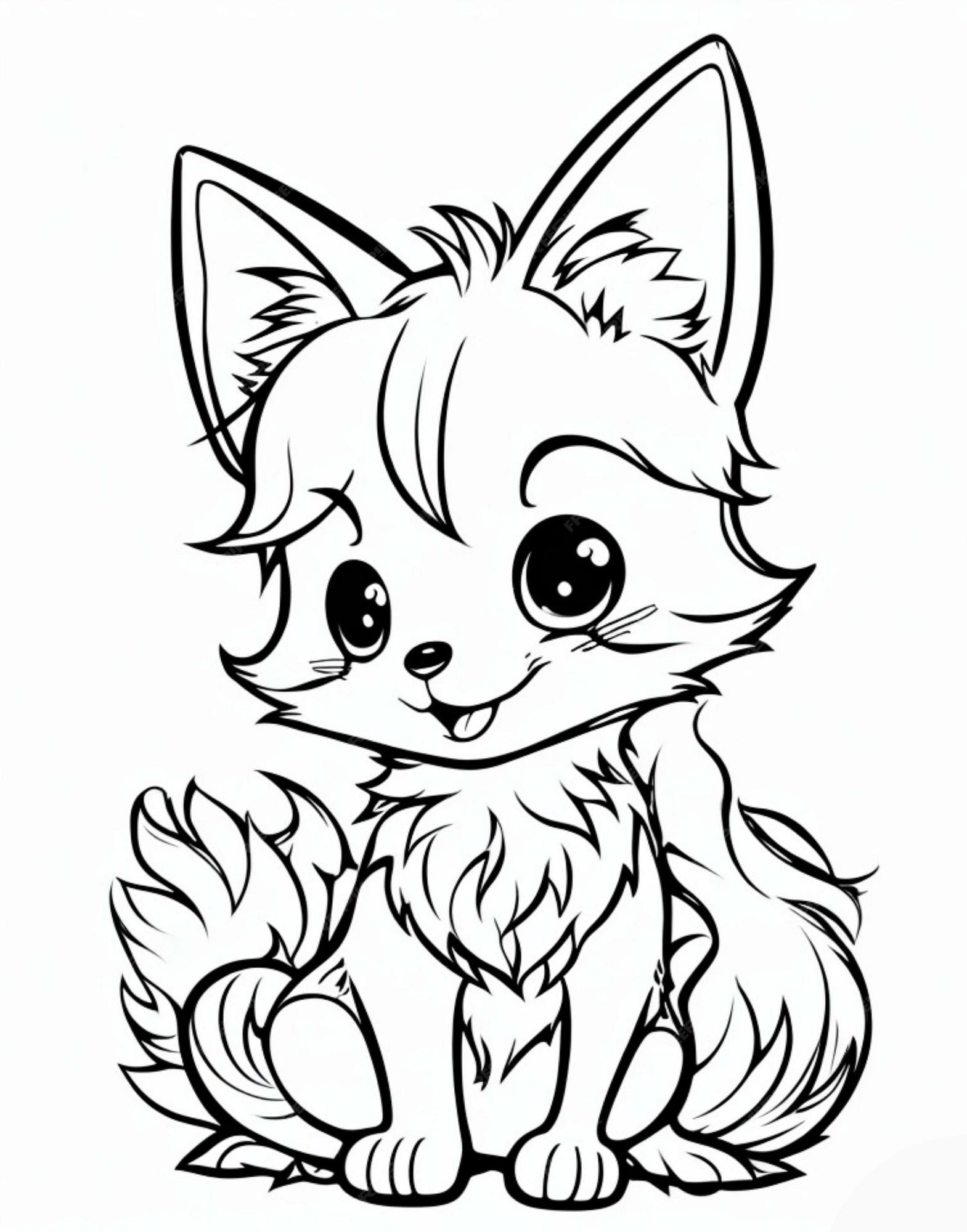Premium vector cute fox coloring page line art