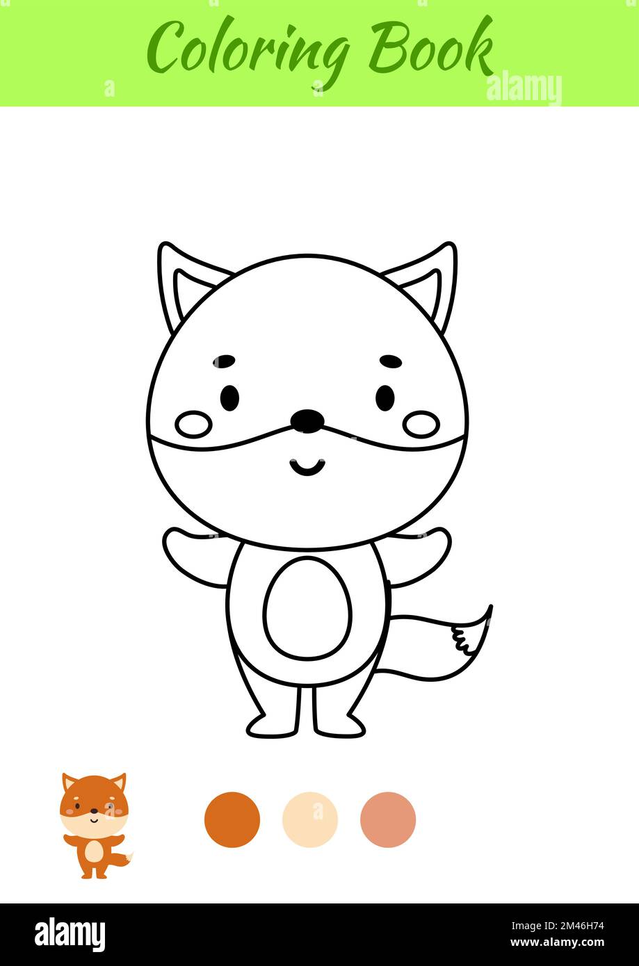 Coloring page happy fox coloring book for kids educational activity for preschool years kids and toddlers with cute animal vector illustration stock vector image art