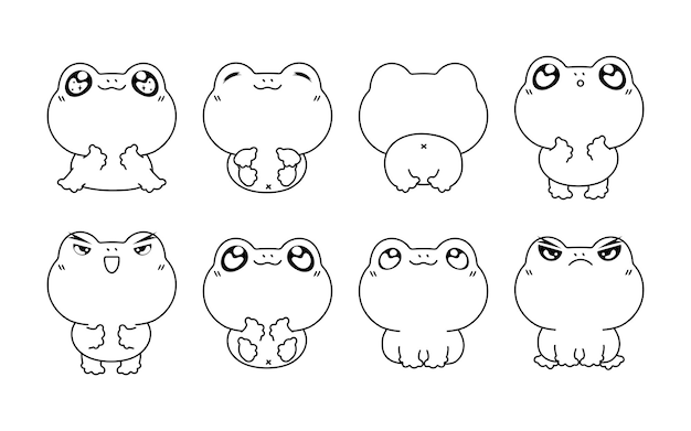 Premium vector collection of vector cartoon frog coloring page set of kawaii isolated amphibian outline for