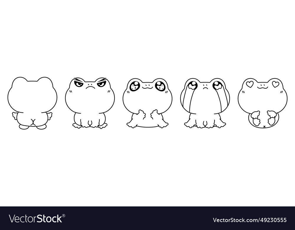 Set of kawaii isolated frog coloring page vector image