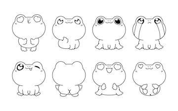 Premium vector set of kawaii isolated frog coloring page collection of cute vector cartoon froggy outline for