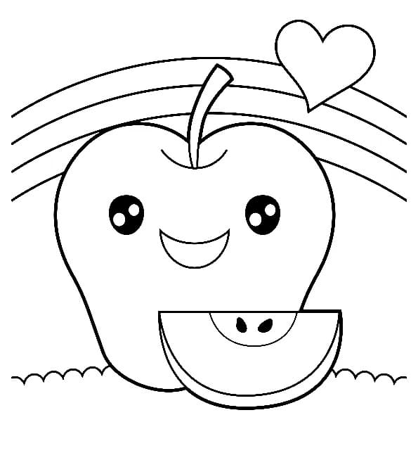 Kawaii apple coloring page