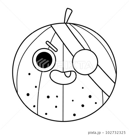 Vector black and white funny kawaii watermelon