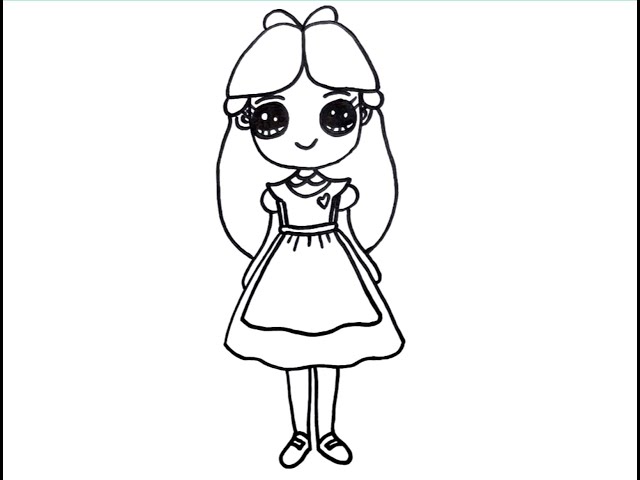 Watch and repeat kawaii girl drawing and coloring for kids