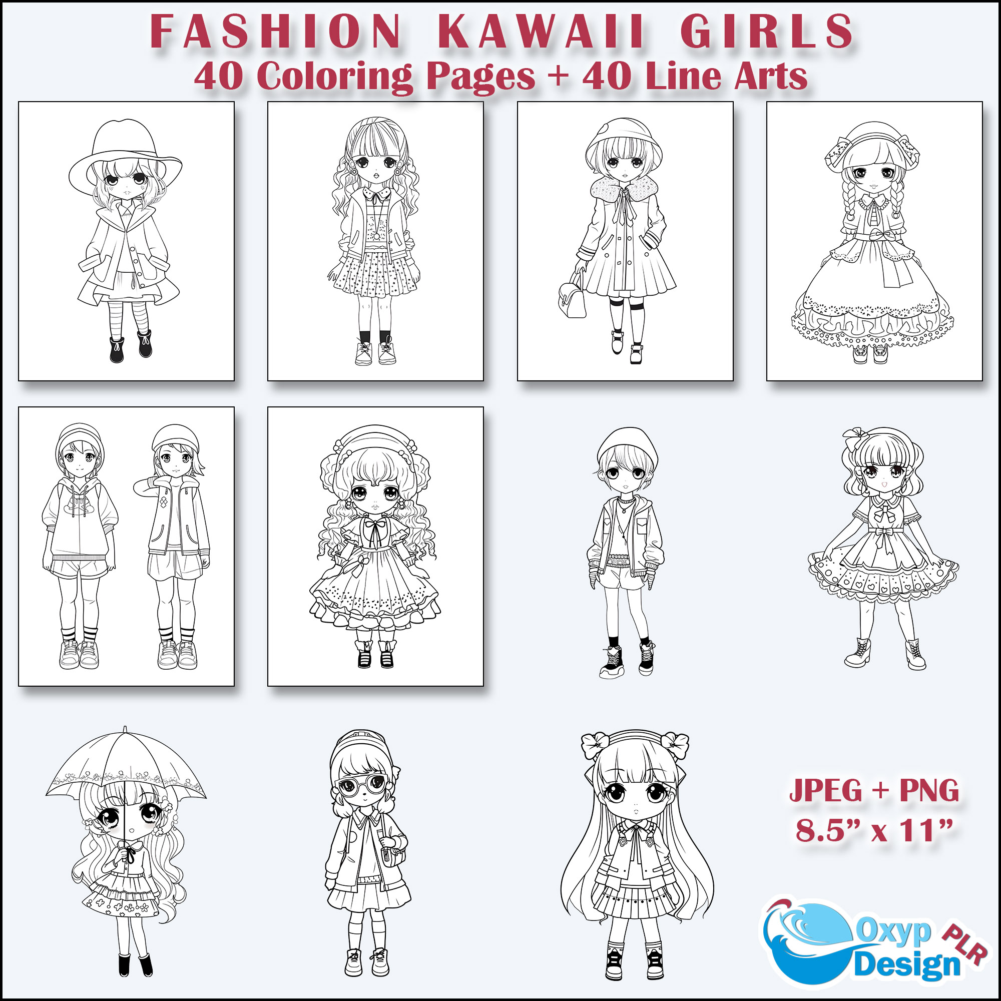 Fashion kawaii girls coloring pages and line arts