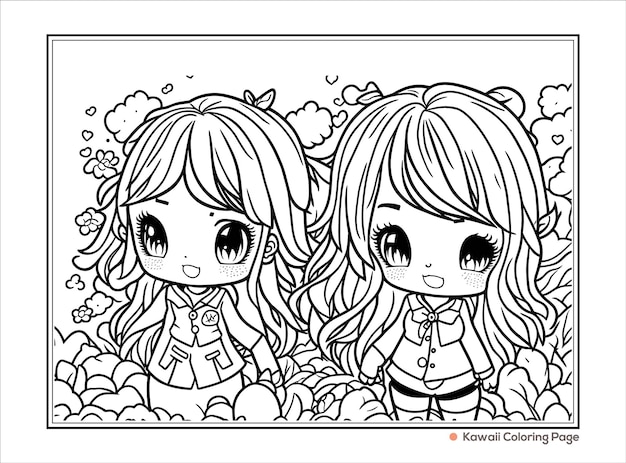 Page kawaii girl coloring book images