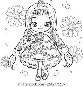 Girl coloring page kawaii style cute stock vector royalty free