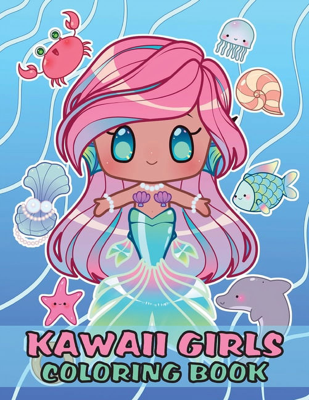 Kawaii girls coloring book for kids gorgeous cute kawaii anime girls with magical manga background scenes ages