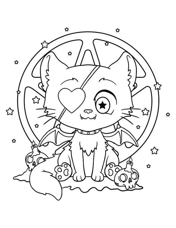 Pastel goth scary cat pastel goth coloring pages creepy kawaii printable digital pdf download