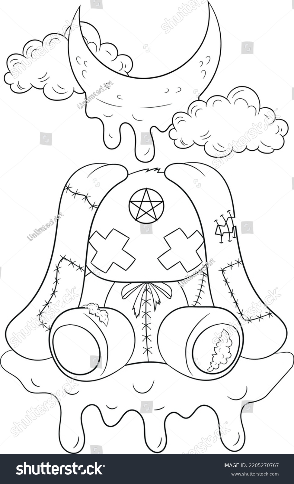 Creepy kawaii pastel goth rabbit coloring stock vector royalty free
