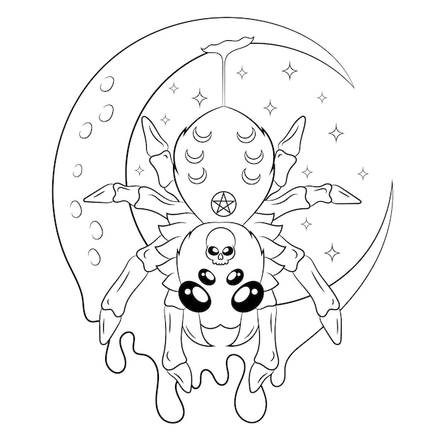 Premium vector cute creepy kawaii pastel goth spider coloring page