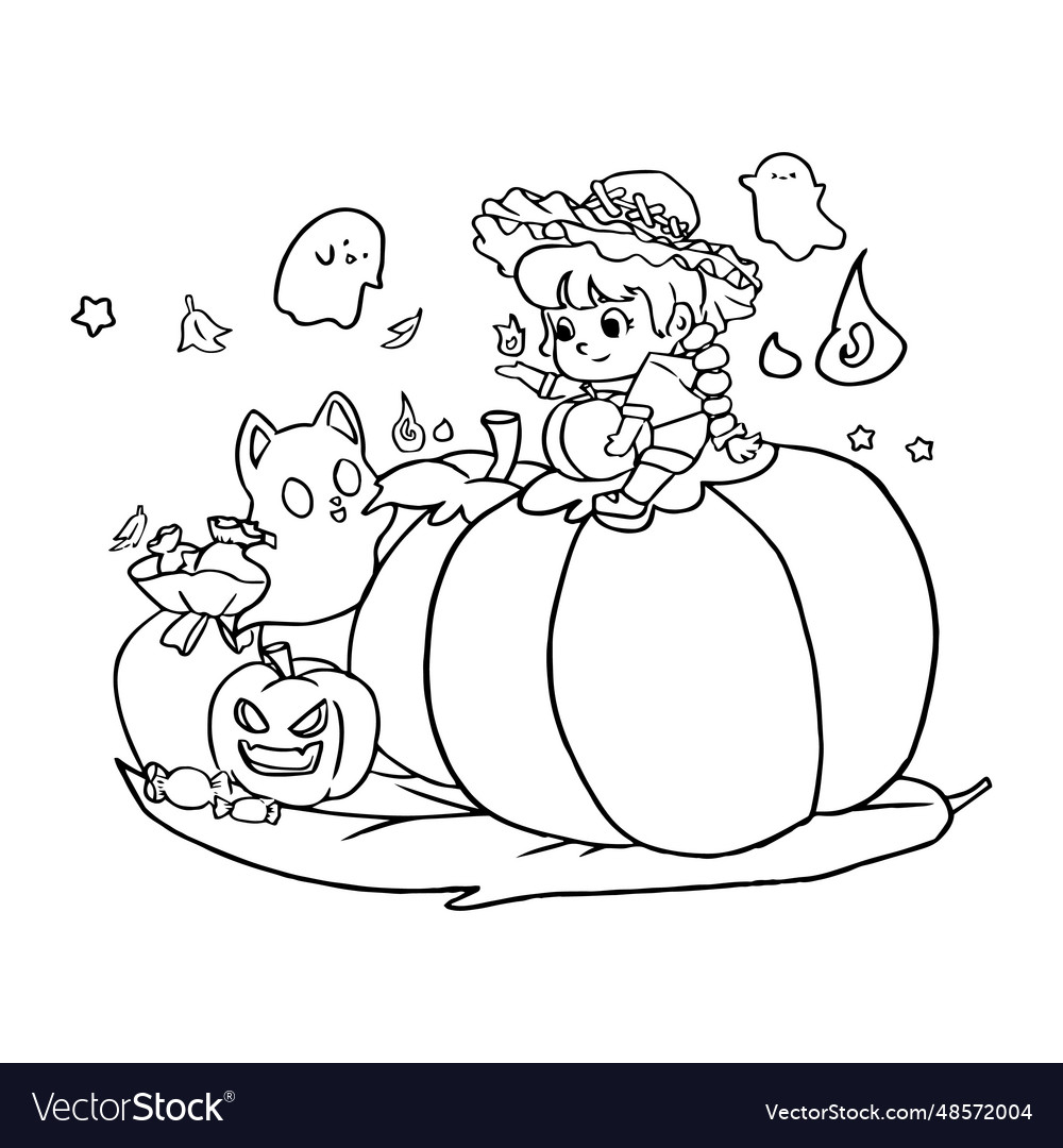 Hand drawn kawaii halloween coloring book vector image