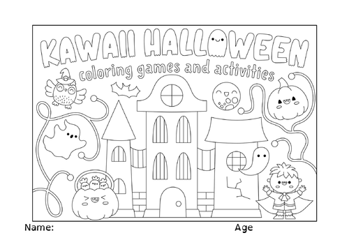 Kawaii halloween colouring and activity sheets teaching resources