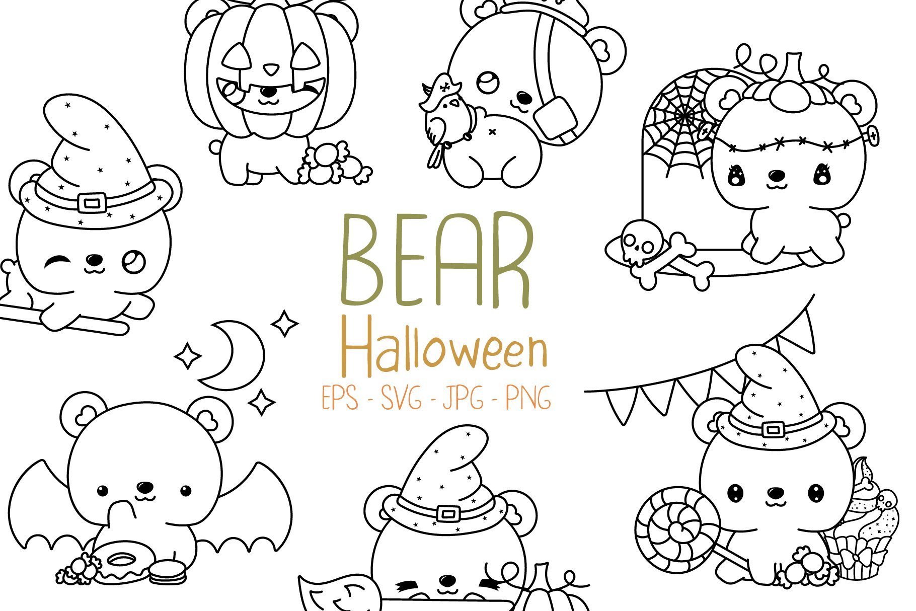 Set halloween bear coloring page