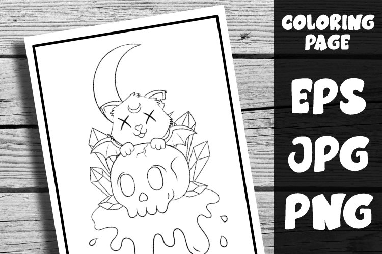 Creepy pastel goth kawaii cat coloring page