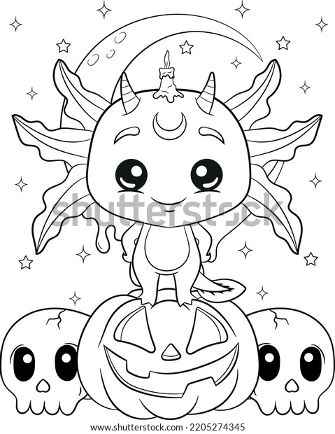 Cute creepy kawaii halloween axolotl coloring stock vector royalty free