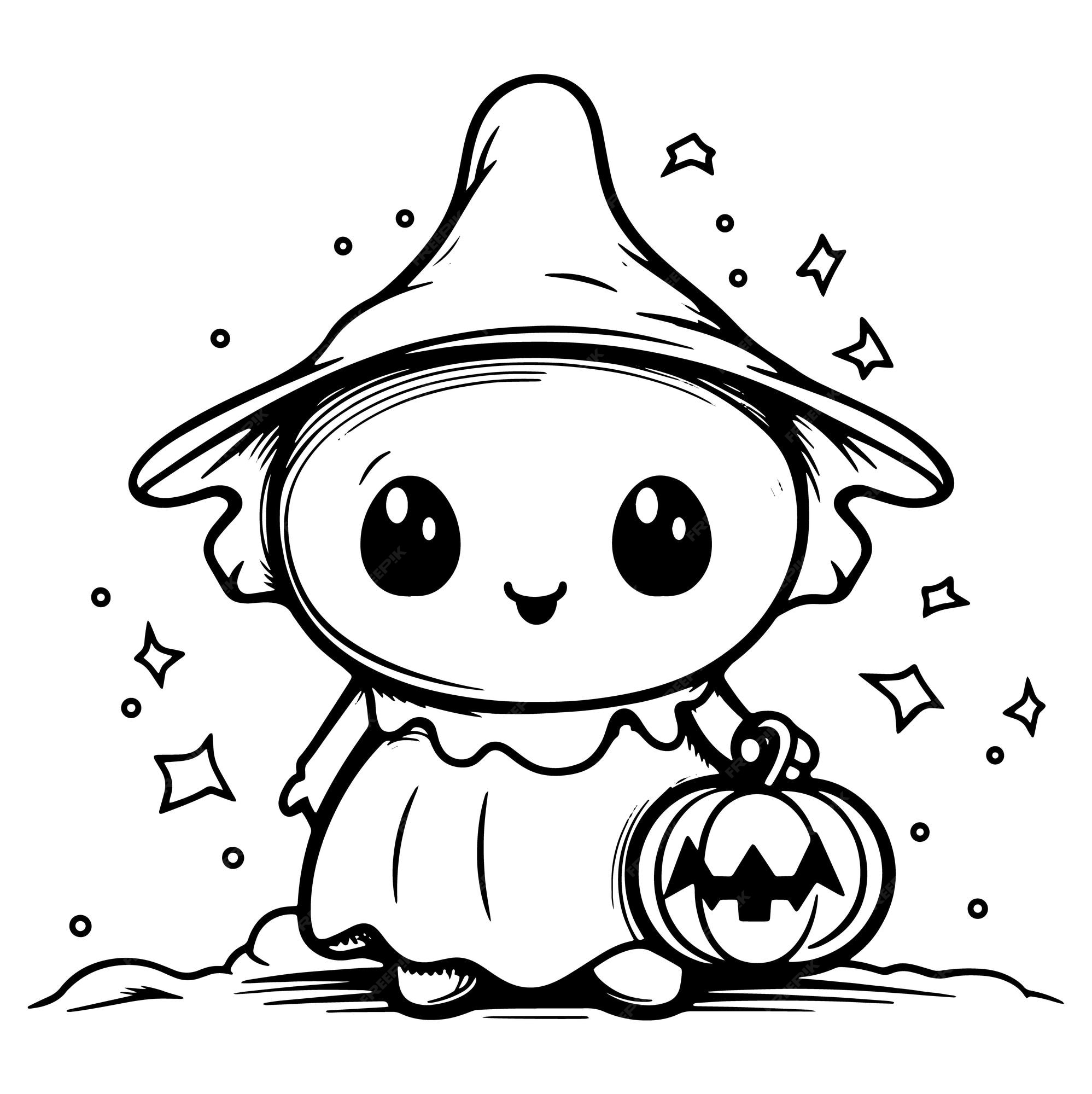 Premium vector coloring book illustration halloween kawaii