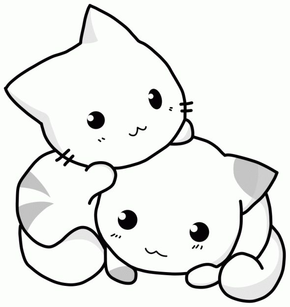 Little pages cute anime cat anime kitten cat coloring page