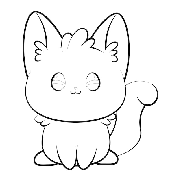 Premium vector cute little kawaii kitten coloring page