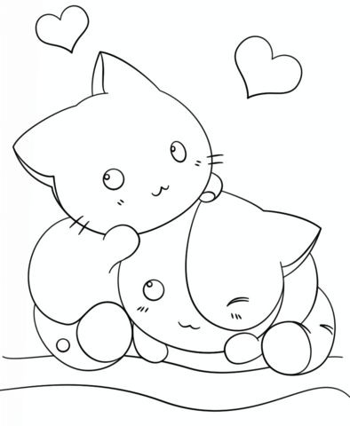 Kawaii kittens coloring page free printable coloring pages