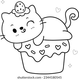 Unicorn kawaii cat coloring page kids stock illustration