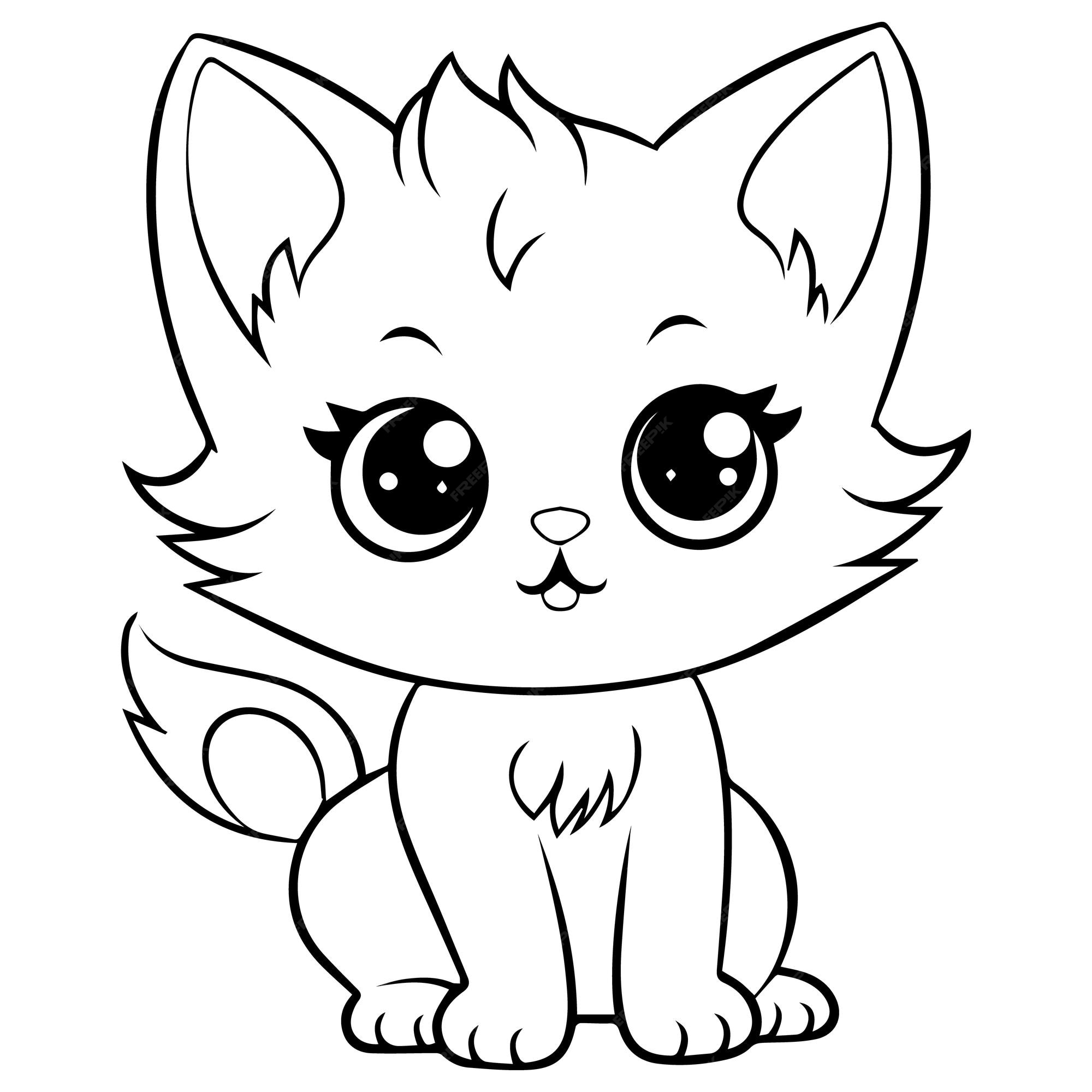 Premium vector coloring page illustration of kitten kawaii style line drawing kitten