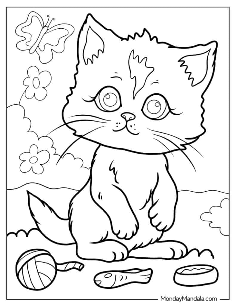 Kitten coloring pages free pdf printables