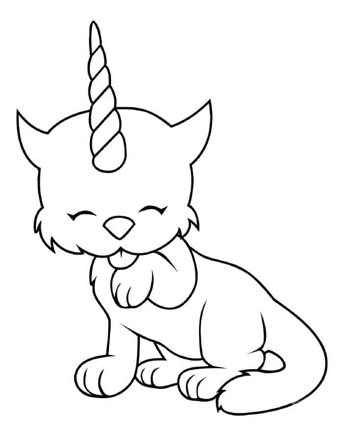 Cute unicorn kitten coloring page