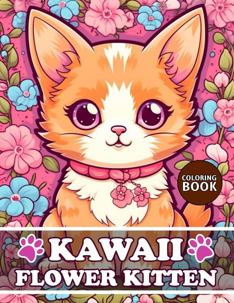 Kawaii flower kitten coloring book coloring of kawaii flower kitten coloring books for adults relaxation stress relief mindfulness gifts for birthday christmas rose skylar books