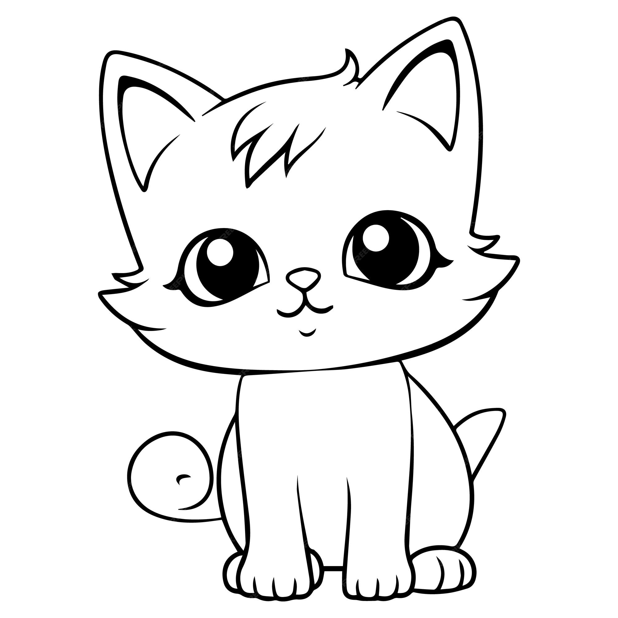 Premium vector coloring page illustration of kitten kawaii style line drawing kitten