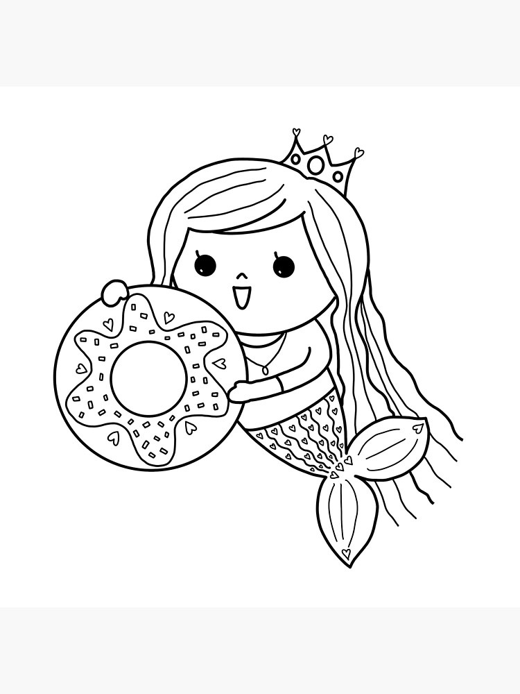 Mermaid coloring i love donut for painting activity at home or at birthday party art board print for sale by tina