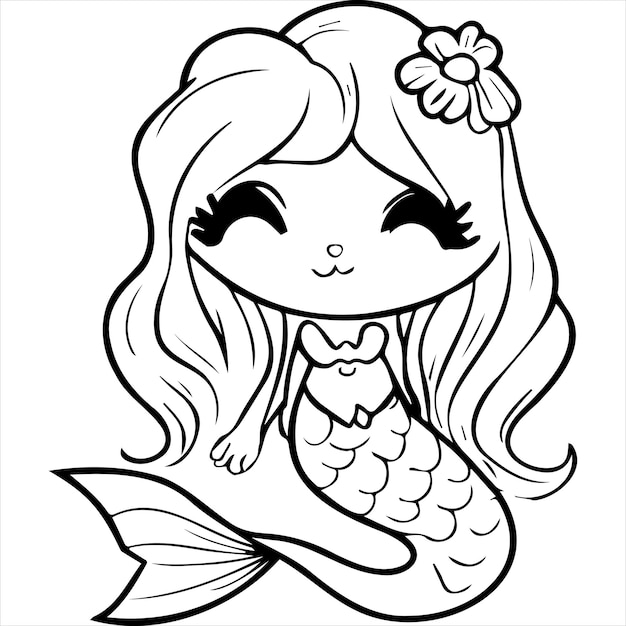 Premium vector kawaii mermaid coloring page