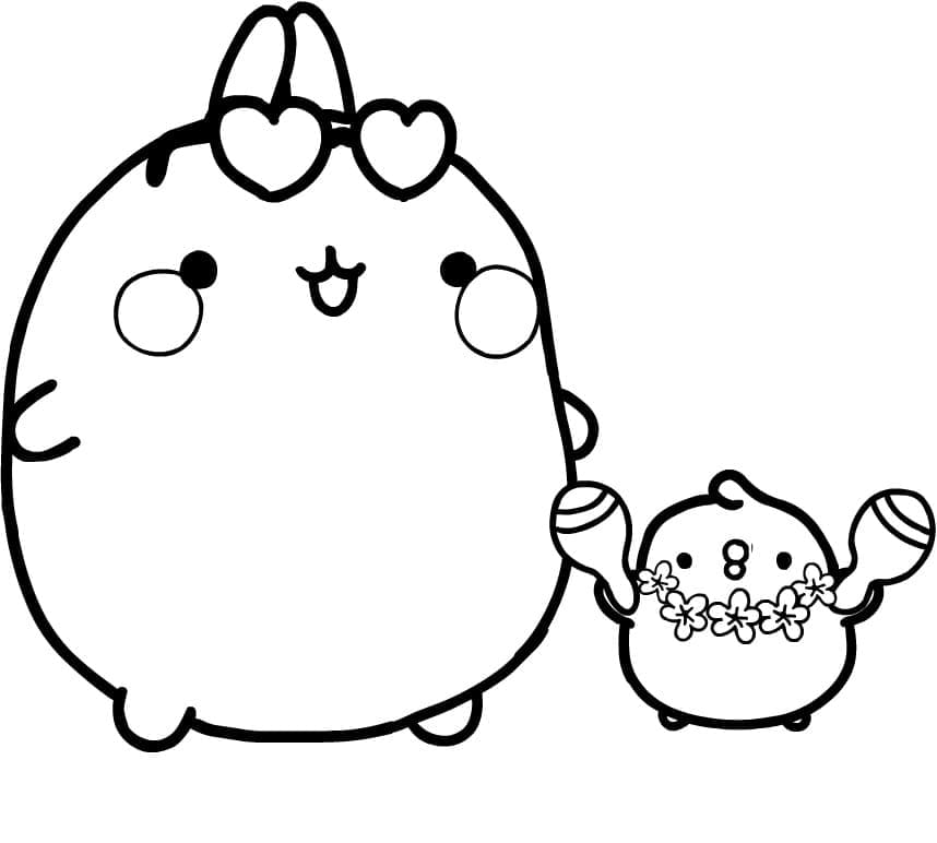 Lovely molang and piu piu coloring page