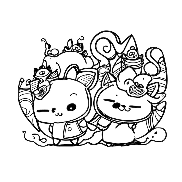 Premium vector hand drawn kawaii coloring book illustration