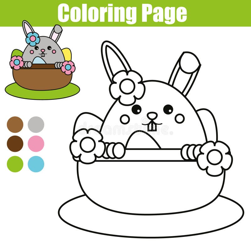 Coloring page with easter bunny character printable worksheet educational children game drawing kids activity stock vector