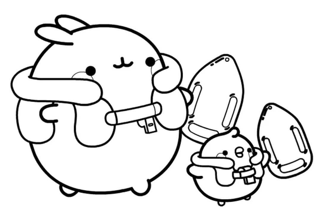 Molang and piu piu coloring page