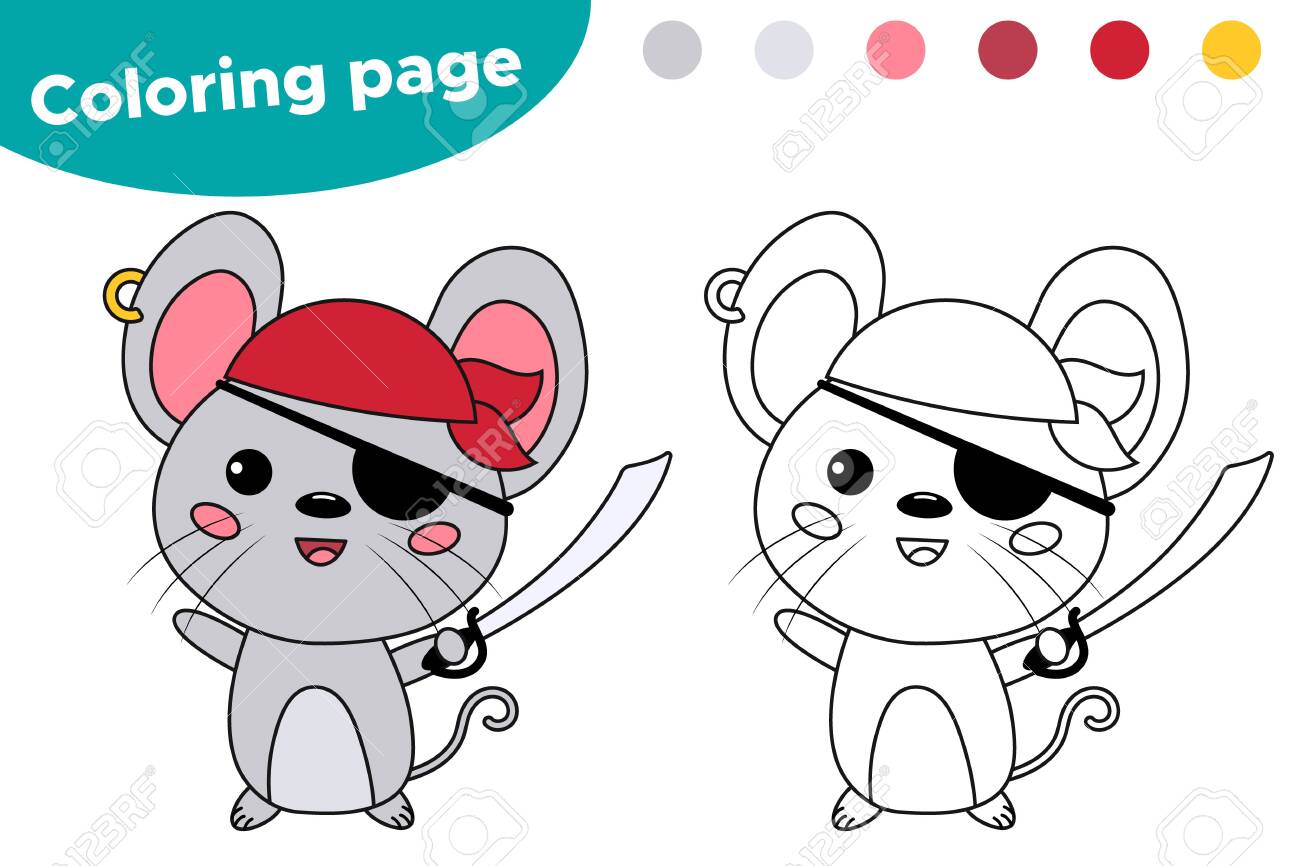Halloween party coloring page for children kawaii mouse dressed up in pirate costume educational game cartoon character royalty free svg cliparts vectors and stock illustration image